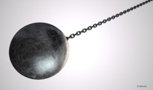 A regular metal wrecking ball attached to a chain