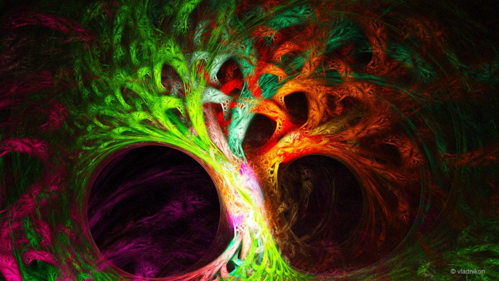 Abstract image. Mysterious psychedelic tree. Sacred geometry. Fractal Wallpaper pattern desktop. Digital artwork creative graphic design. Format 16:9 widescreen monitors.